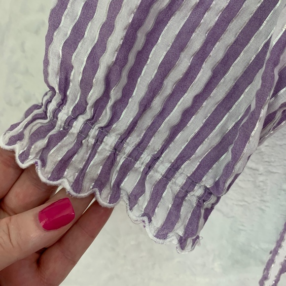 Talbots Charming Stripe Seersucker Popover Top in Deep Lavender Metallic Sz L - Picture 5 of 13